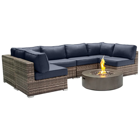 Outdoor 7-Piece Wicker Sectional Seating Group With Fire Pit - Omega Lifestyles