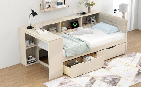 Twin Wood Platform Bed With Storage Drawers And Charging Station - Omega Lifestyles