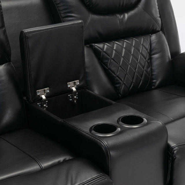 Manual Recliner Chair Faux Leather With Storage Cup Holders LED - Omega Lifestyles