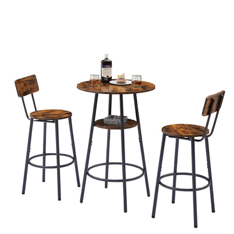 Rustic Brown Bar Table Set With Backrest Shelves - Omega Lifestyles