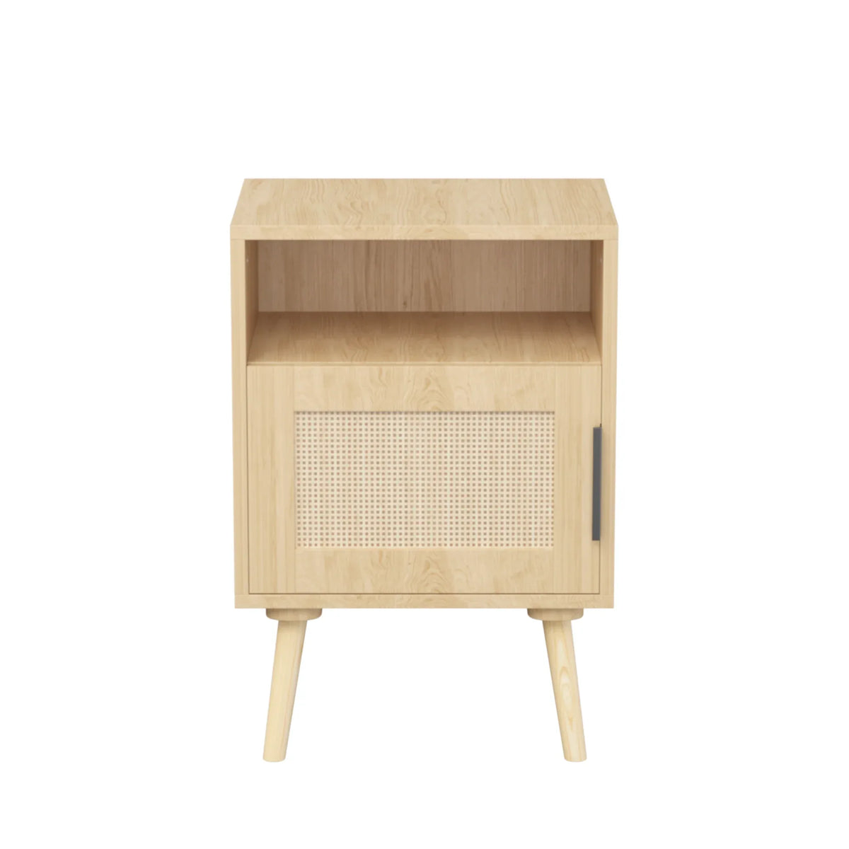 Oak Rattan Bedroom Nightstand With Solid Wood Legs - Omega Lifestyles