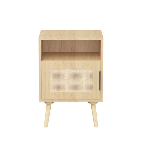 Oak Rattan Bedroom Nightstand With Solid Wood Legs - Omega Lifestyles
