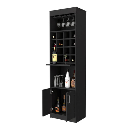 Black Particle Board Bar Cabinet With Wine Rack - Omega Lifestyles