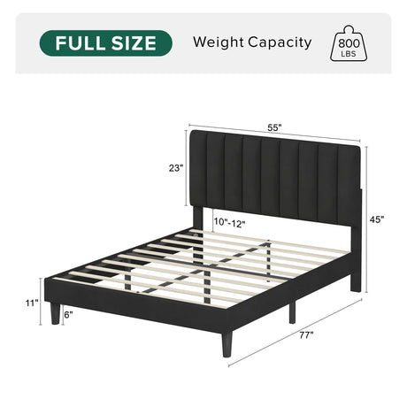 Full Size Upholstered Velvet Platform Bed Frame With Adjustable Headboard - Omega Lifestyles