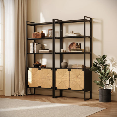 Natural Rattan Storage Cabinet Bookshelf With Doors - Omega Lifestyles
