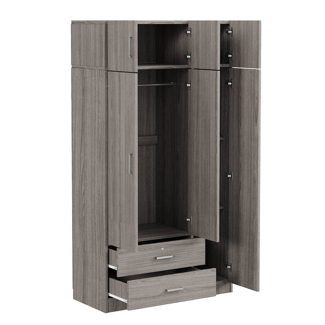 Modern Gray Particle Board 3-Door Mirror Wardrobe - Omega Lifestyles