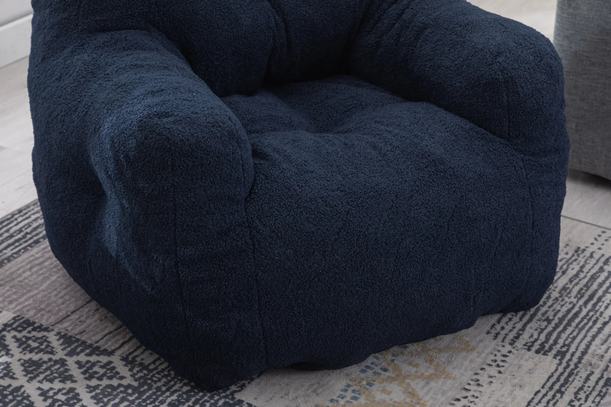 Soft Teddy Fabric Tufted Foam Bean Bag Chair Dark Blue - Omega Lifestyles