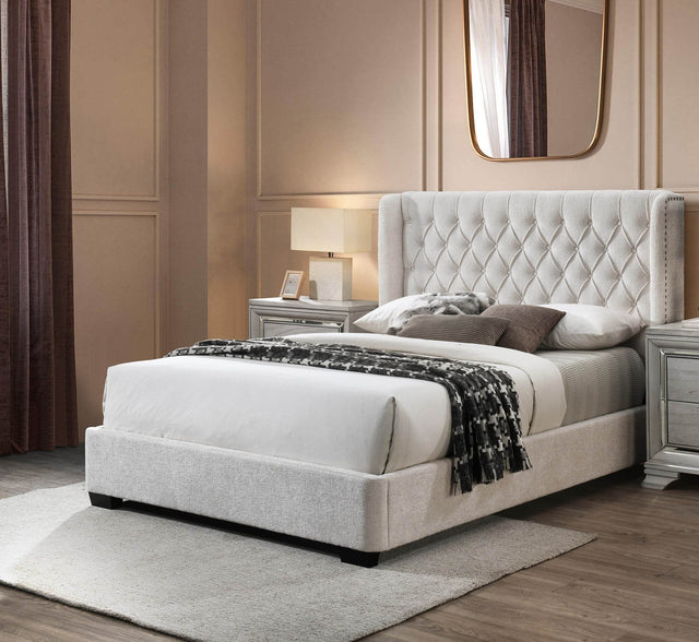 Contemporary Upholstered Winged Tufted King Bed Frame - Omega Lifestyles