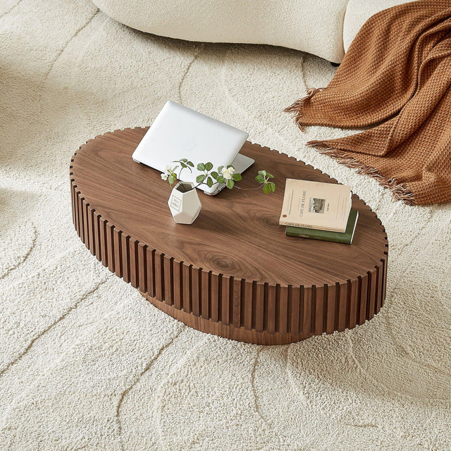 Modern Walnut MDF Pedestal Ellipse Coffee Table - Omega Lifestyles