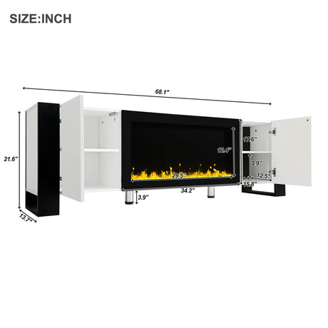Modern White TV Stand With 34-Inch Electronic Fireplace - Sleep Galleria