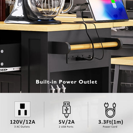 48-Inch Rolling Kitchen Island Cart With Power Outlet - Omega Lifestyles