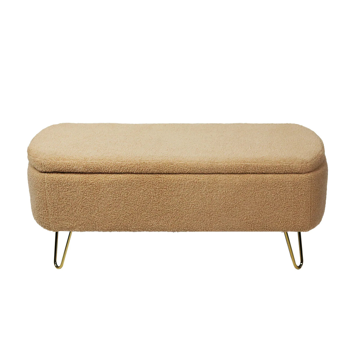Camel Faux Fur Storage Ottoman Bench With Gold Legs - Omega Lifestyles