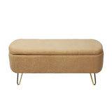 Camel Faux Fur Storage Ottoman Bench With Gold Legs - Omega Lifestyles