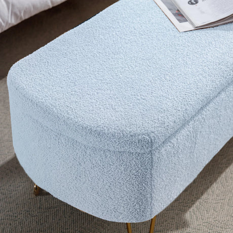 Blue Faux Fur Upholstered Storage Bench With Gold Legs - Omega Lifestyles
