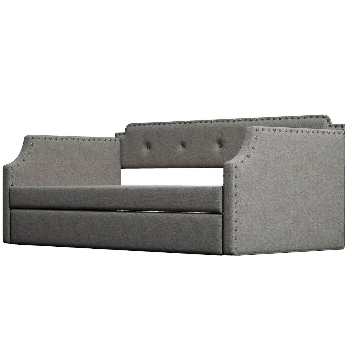 Gray Linen Upholstered Twin Daybed With Trundle - Omega Lifestyles