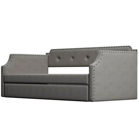 Gray Linen Upholstered Twin Daybed With Trundle - Omega Lifestyles