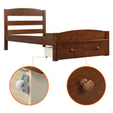 Twin Walnut Solid Wood Platform Bed Frame With Storage Drawer - Omega Lifestyles