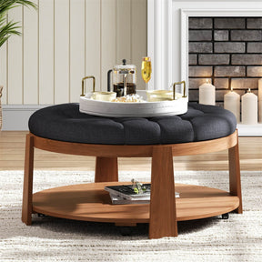Modern Large Round Upholstered Ottoman Coffee Table - Omega Lifestyles