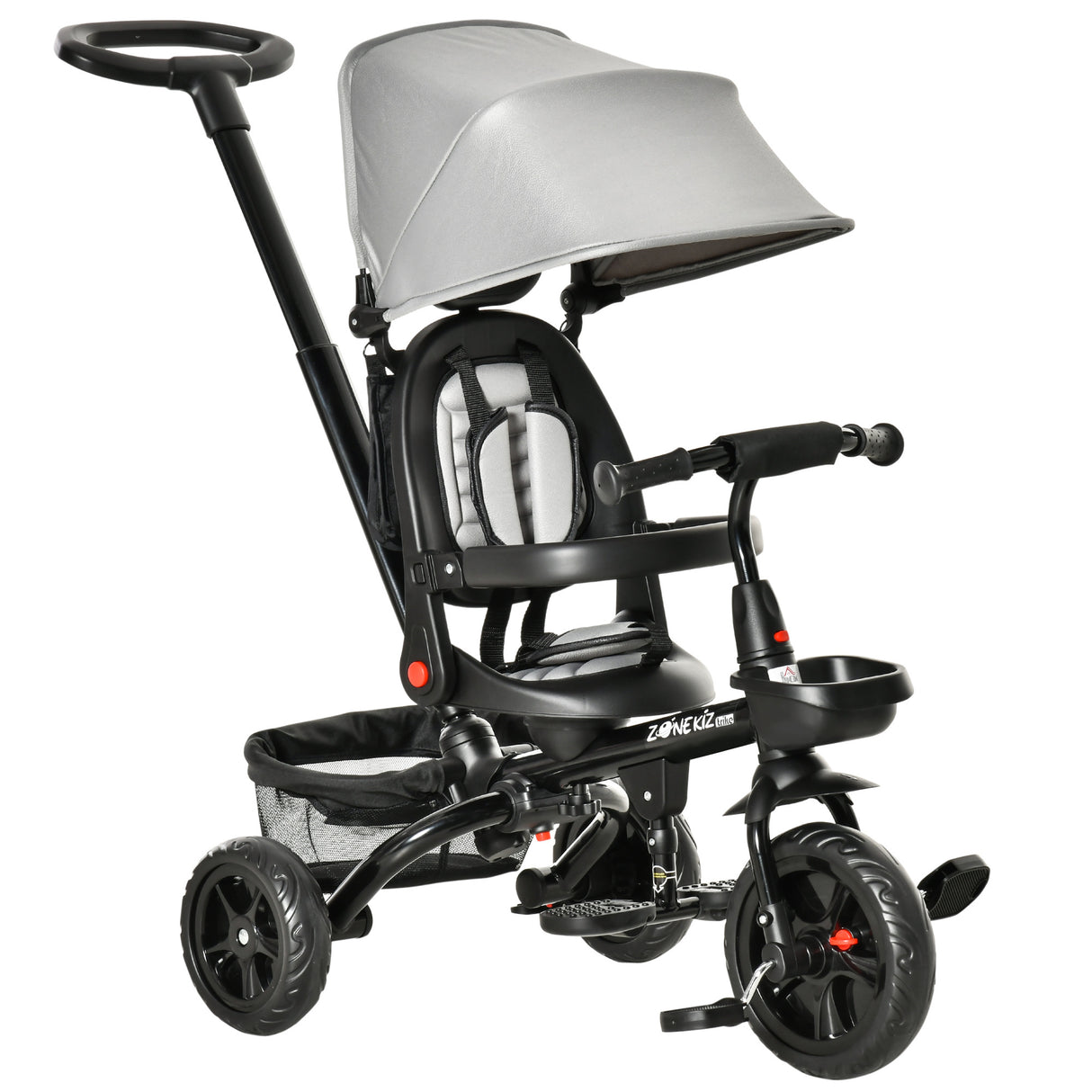 4-In-1 Adjustable Grey Baby Tricycle With Safety Features
