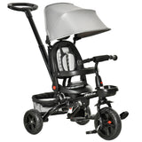 4-In-1 Adjustable Grey Baby Tricycle With Safety Features
