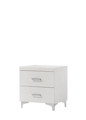 White Finish Metal Synthetic Wood Nightstand With Drawer - Omega Lifestyles