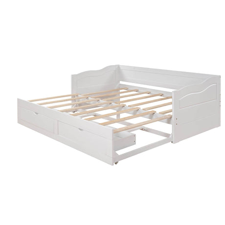 Solid Wood Extendable Twin Daybed With Trundle And Storage Drawers - Omega Lifestyles