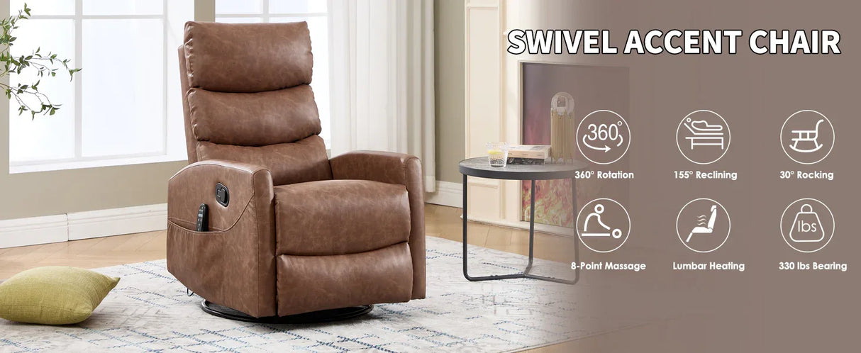 Heat Massage Recliner Chair With Swivel Rocker And Heat - Omega Lifestyles