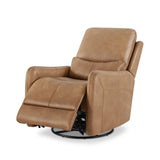 Brown Faux Leather Power Recliner Chair With Swivel And Recline - Omega Lifestyles