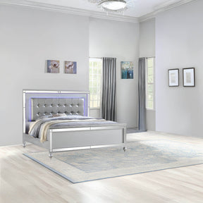 Queen Contemporary Silver LED Upholstered Wood Bed Frame - Omega Lifestyles