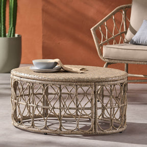 Boho Wicker Rattan Outdoor Brown Coffee Table - Omega Lifestyles