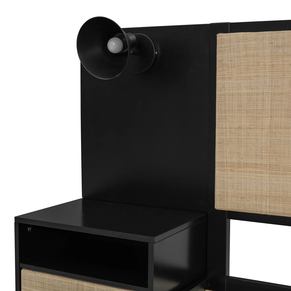 Queen Solid Wood Platform Bed Frame With Nightstands And Lamps - Omega Lifestyles