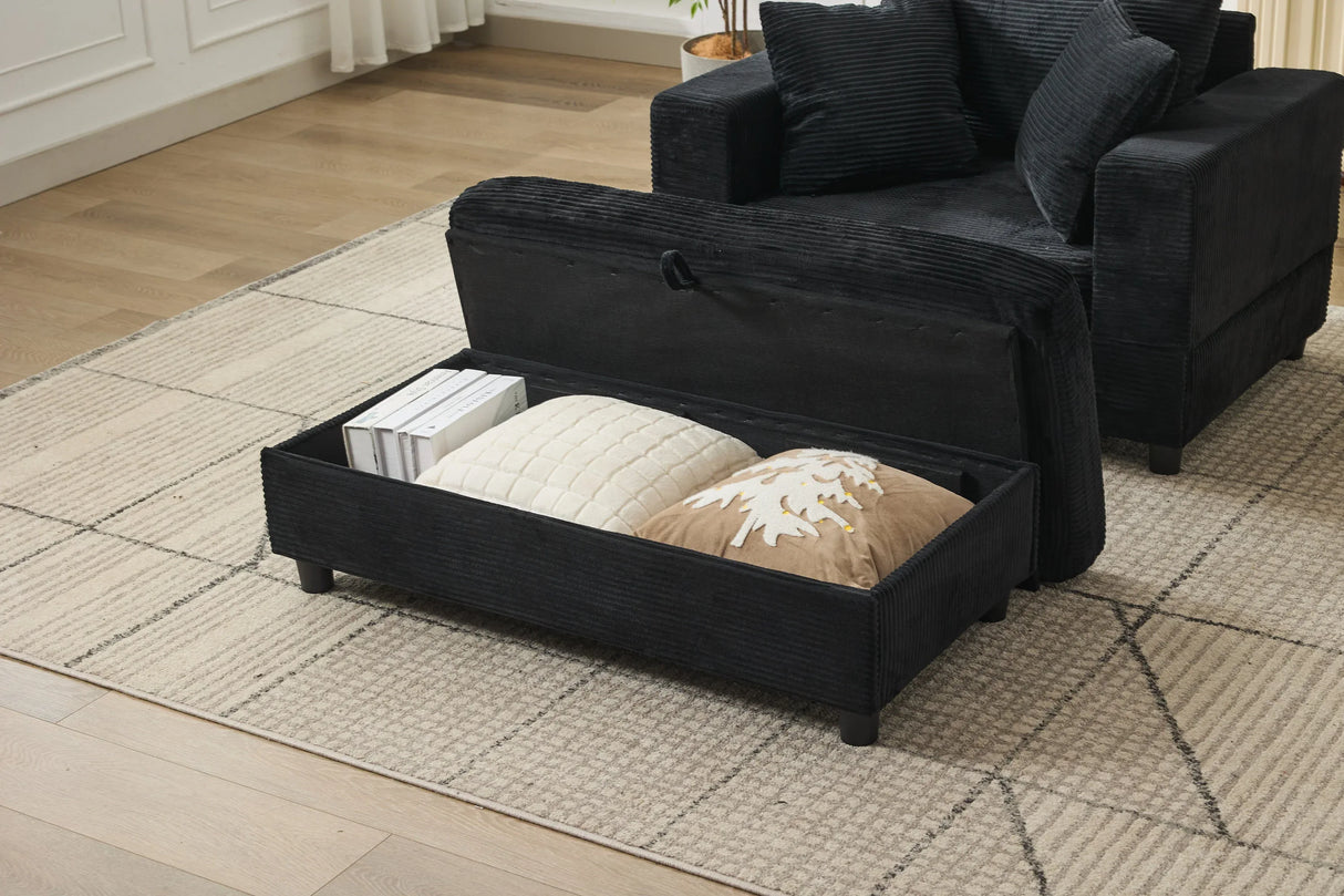 Corduroy Upholstered Chaise Lounge Chair With Ottoman - Omega Lifestyles