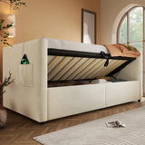 Twin Beige Velvet Upholstered Hydraulic Storage Bed Frame - Omega Lifestyles