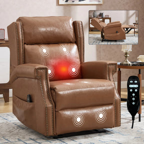 Camel Faux Leather Manual Recliner Chair With Massage Heat - Omega Lifestyles