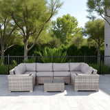 Coastal Gray 9-Piece Wicker Patio Seating Set With Cushions - Omega Lifestyles