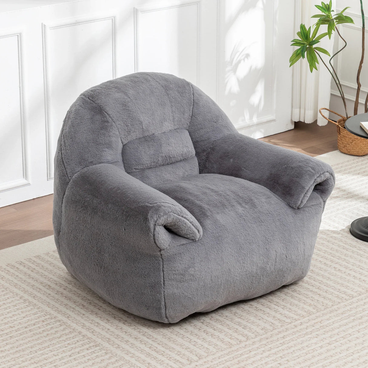 Comfy Faux Fur Bean Bag Chair With Back Support - Omega Lifestyles