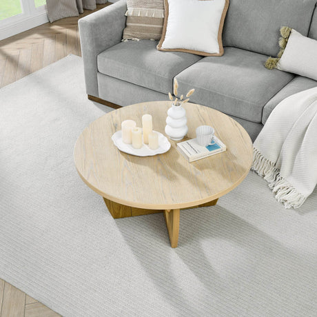Mid Century Modern 36-Inch Round Oak Coffee Table - Sleep Galleria