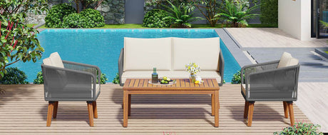 4-Piece Mid-Century Modern Woven Rope Patio Furniture Set - Omega Lifestyles