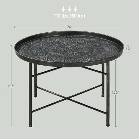 Pewter Metal 24-Inch Round Coffee Table - Omega Lifestyles