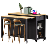 Extendable Rubber Wood Veneer Kitchen Island Cart - Omega Lifestyles