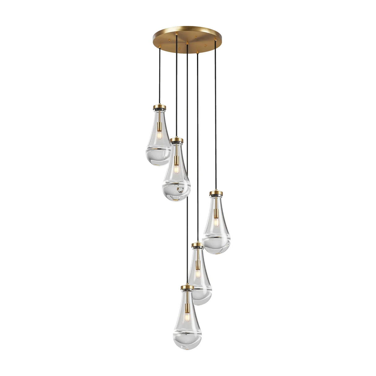 5-Light Brass Raindrop Glass Adjustable Pendant Chandelier - Omega Lifestyles
