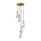 5-Light Brass Raindrop Glass Adjustable Pendant Chandelier - Omega Lifestyles