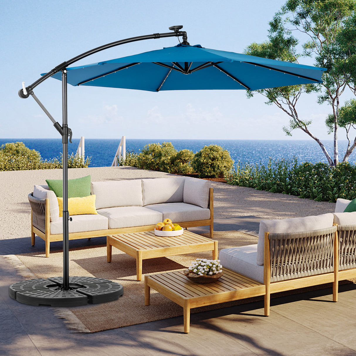 10-Foot Solar LED Steel Offset Patio Umbrella