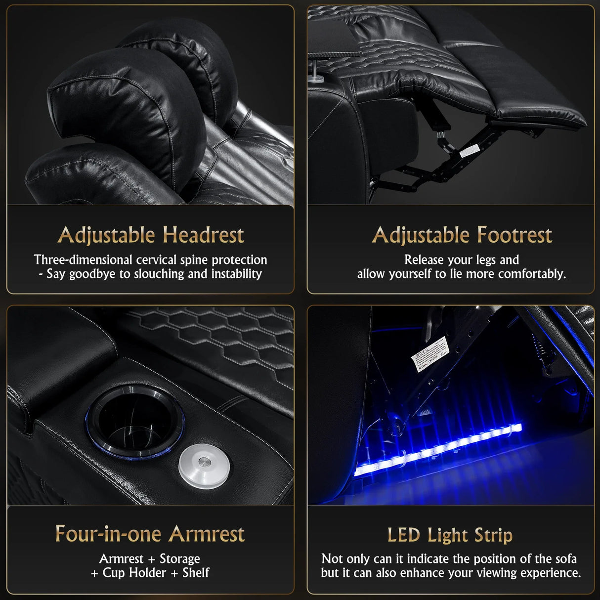 Top-Grain Nappa Leather Power Recliner With RGB Lighting - Omega Lifestyles