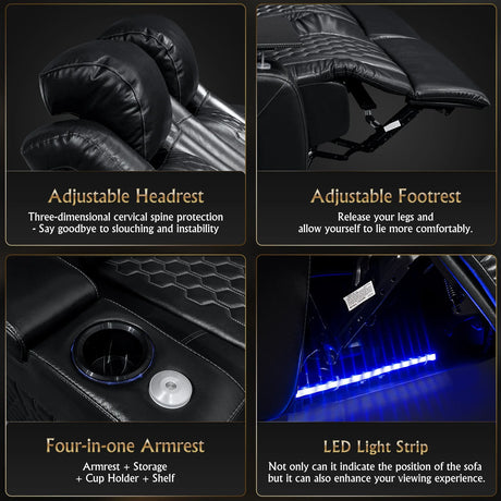 Top-Grain Nappa Leather Power Recliner With RGB Lighting - Omega Lifestyles