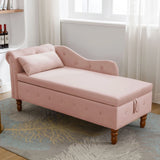 Pink Velvet Storage Chaise Lounge With Pillow - Omega Lifestyles