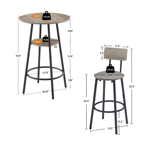 Bar Table Set Of 3 With Upholstered Backrest And Shelf - Omega Lifestyles