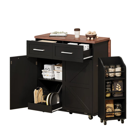 Farmhouse MDF Kitchen Island With Drop Leaf And Storage - Omega Lifestyles