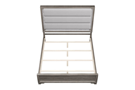 Queen Modern Light Brown Burlap Bed Frame With LED Lights - Omega Lifestyles