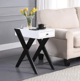Modern White Black Accent USB Charging Table With Drawer - Omega Lifestyles